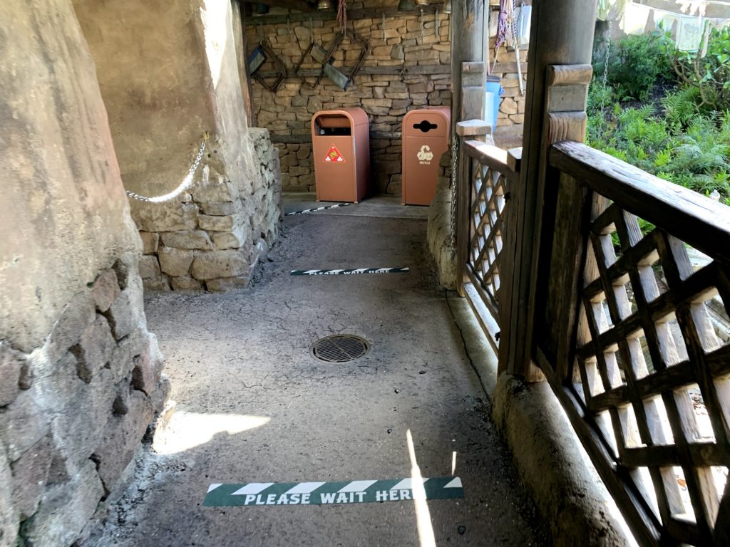 Social distance markers on Expedition Everest attraction queue