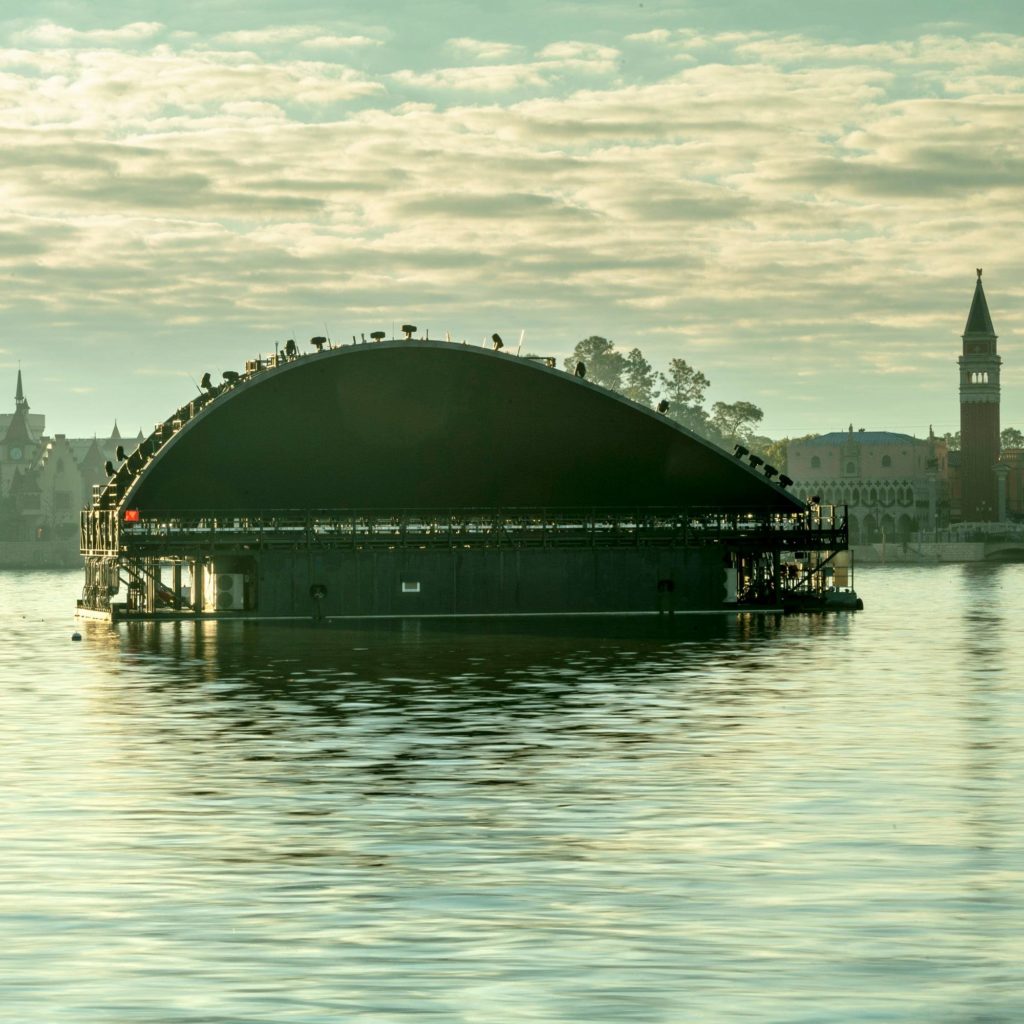 Harmonious barge placed in the World Showcase Lagoon at Epcot